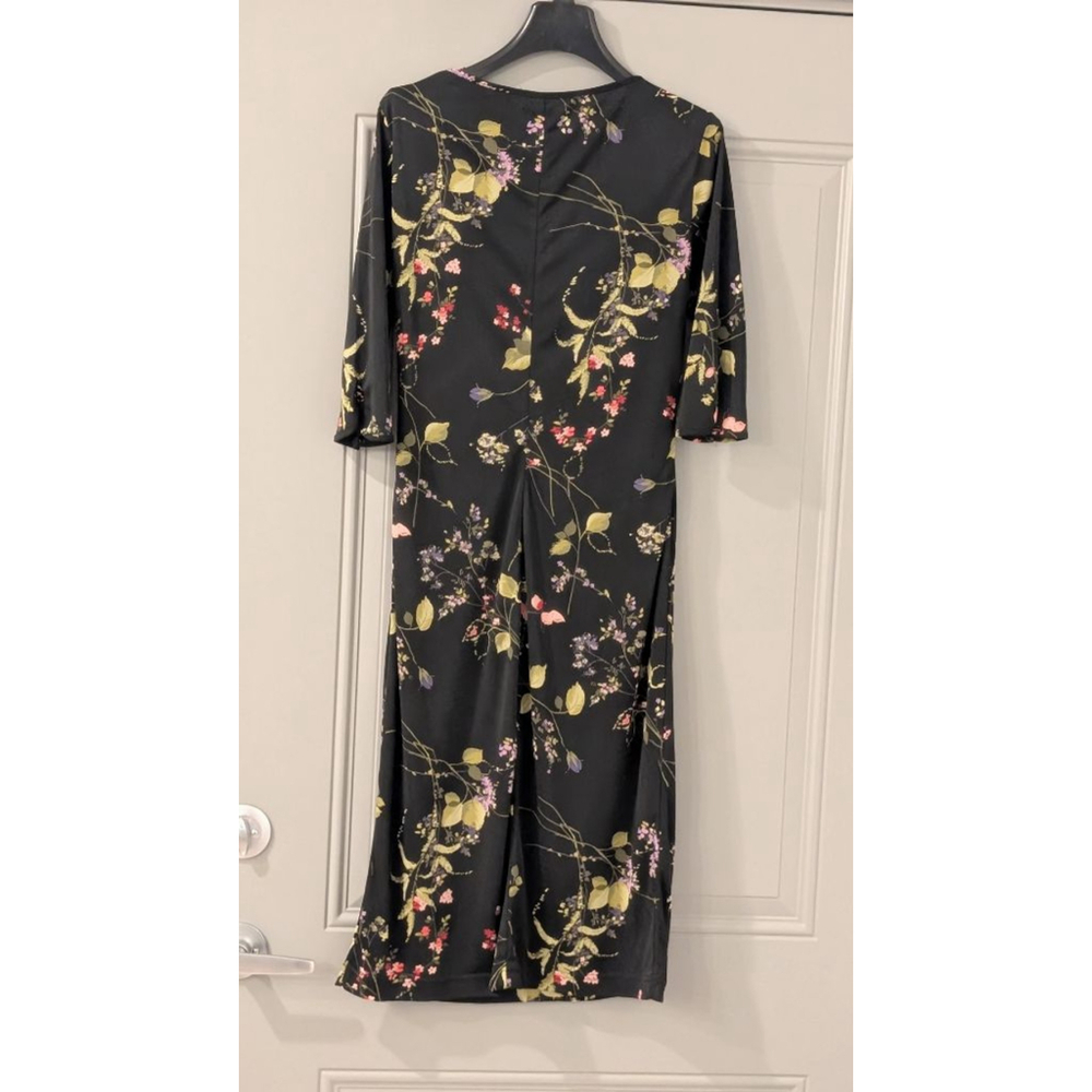 Women's BCBG Black Floral Midi Wrap Dress M - Picture 6 of 6